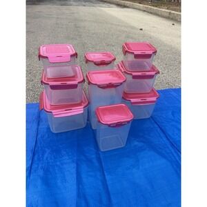 Lock & Lock Food Storage Containers Set Pink Lids Airtight Plastic Kitchen Lot